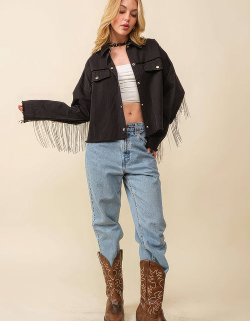 Load image into Gallery viewer, Howdy Sequin Fringe And Star Patches Jacket

