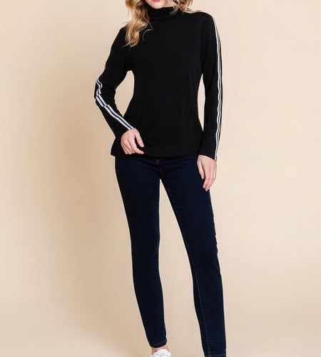 Long Sleeve Solid Mock Neck Casual Top