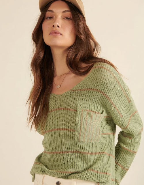 Load image into Gallery viewer, Striped Rib-knit Oversized Pocket Sweater
