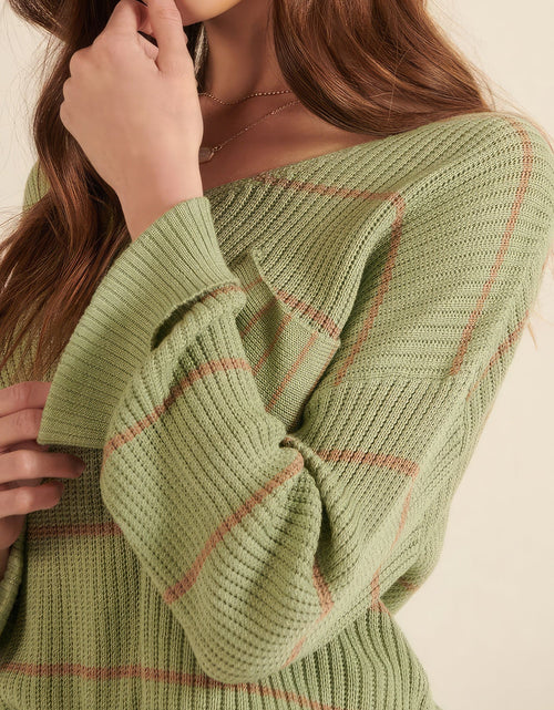 Load image into Gallery viewer, Striped Rib-knit Oversized Pocket Sweater

