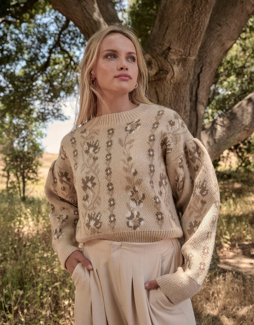 Load image into Gallery viewer, Floral Round Neck Long Sleeve Relax Fit Sweater
