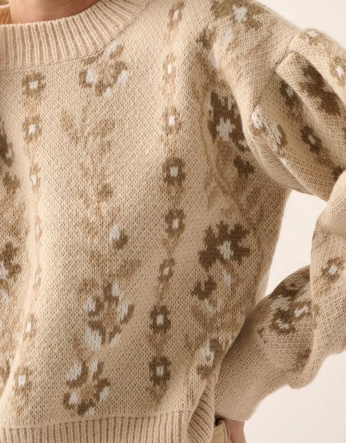Load image into Gallery viewer, Floral Round Neck Long Sleeve Relax Fit Sweater
