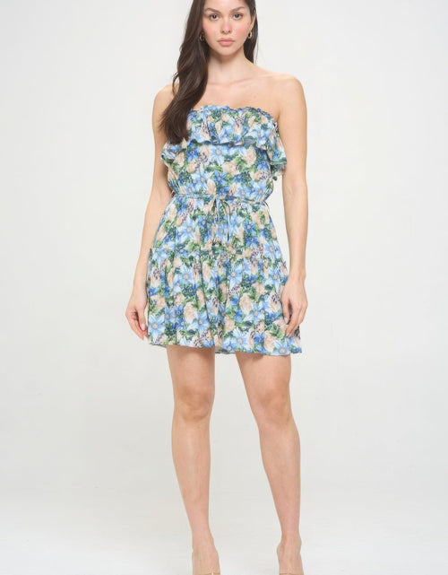 Load image into Gallery viewer, Berry Flower Ruffle Tube Top Mini Dress by Balec Group
