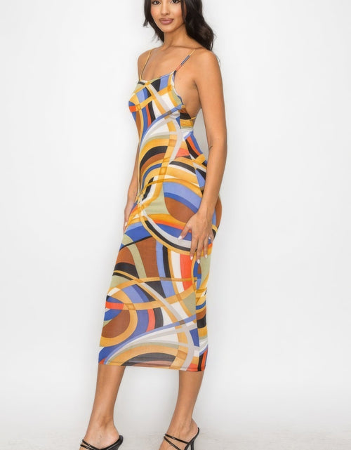 Load image into Gallery viewer, Crossed Back Marble Print Multicolor Midi Dress by Balec Group
