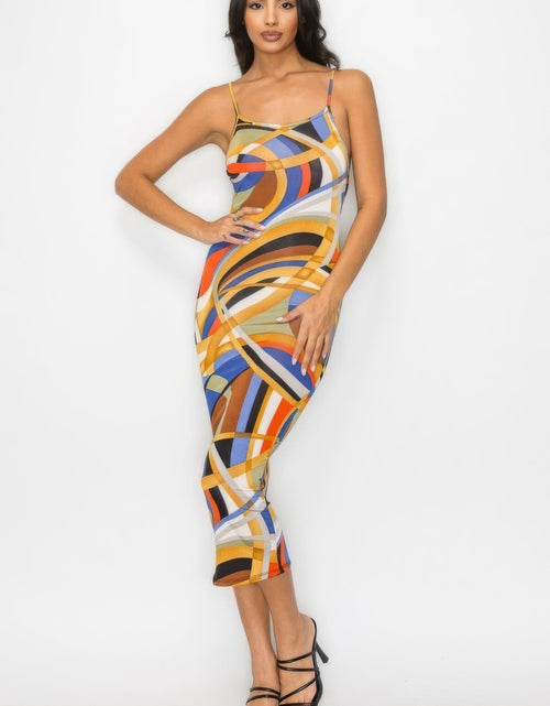Load image into Gallery viewer, Crossed Back Marble Print Multicolor Midi Dress by Balec Group

