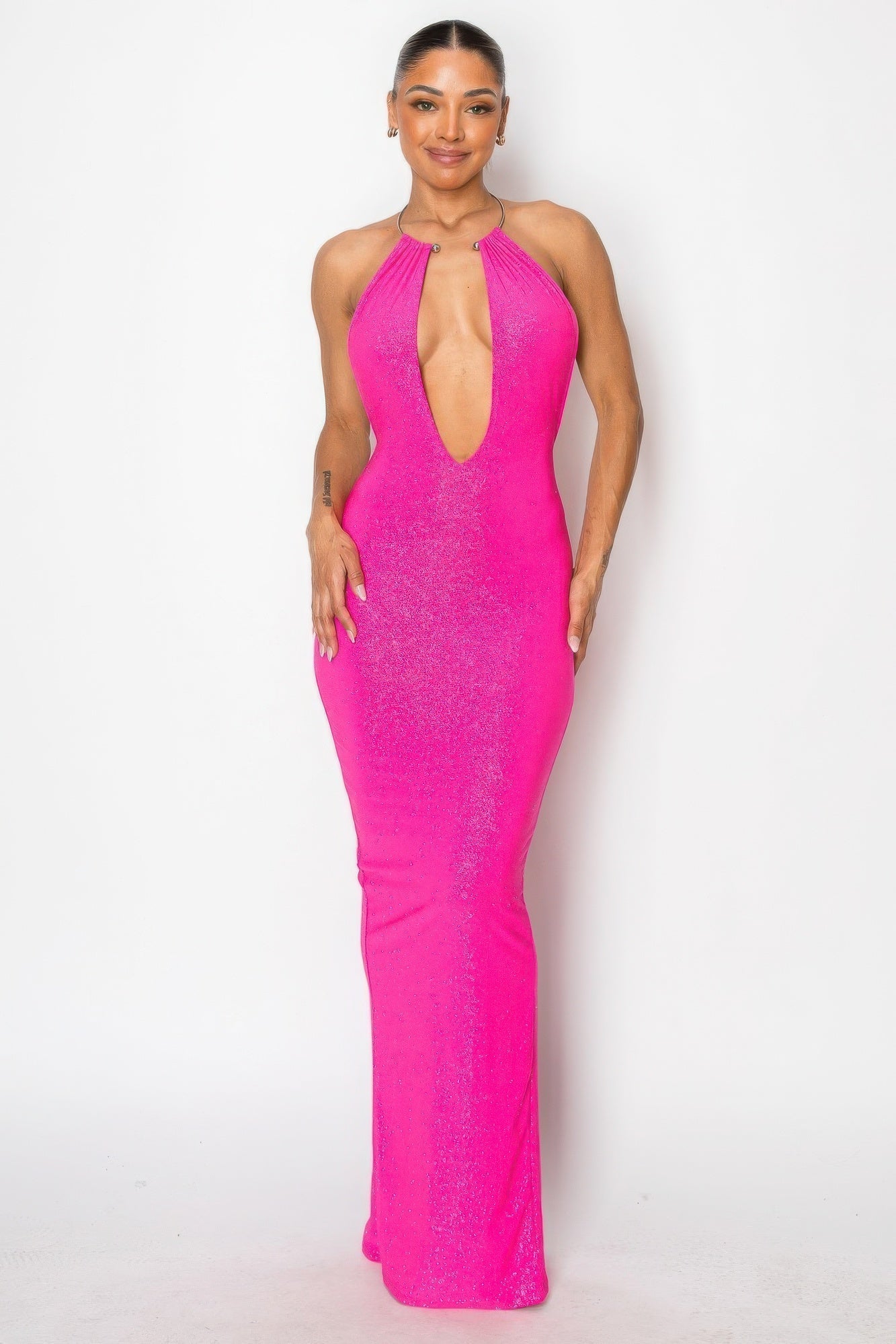 Halter Necklace Trim Long Dress by Balec Group