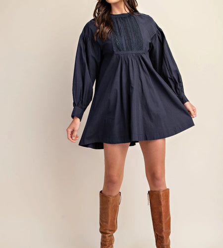 Long sleeve mini dress with lace detail by Balec Group
