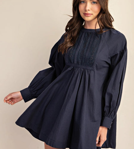 Long sleeve mini dress with lace detail by Balec Group