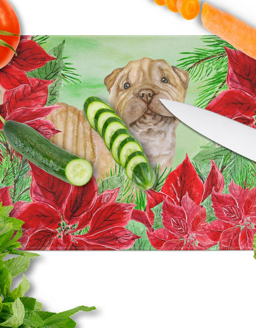 Load image into Gallery viewer, Shar Pei Puppy Poinsettas Glass Cutting Board Large CK1366LCB by Caroline's Treasures
