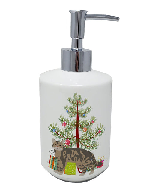 Load image into Gallery viewer, American Wirehair #1 Cat Merry Christmas Ceramic Soap Dispenser by Caroline's Treasures
