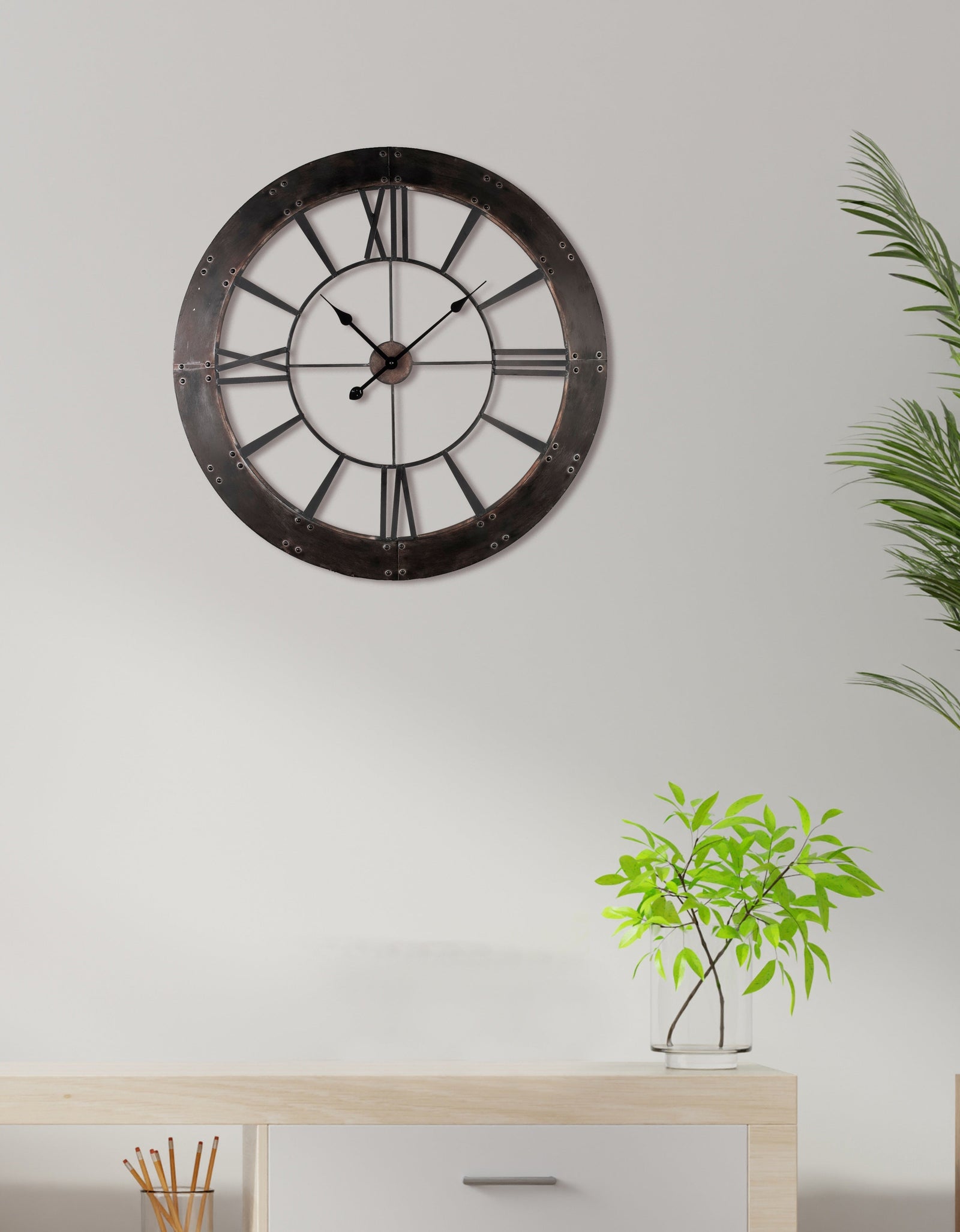 Wall clock - Rustic finished frame wall clock by Peterson Housewares & Artwares