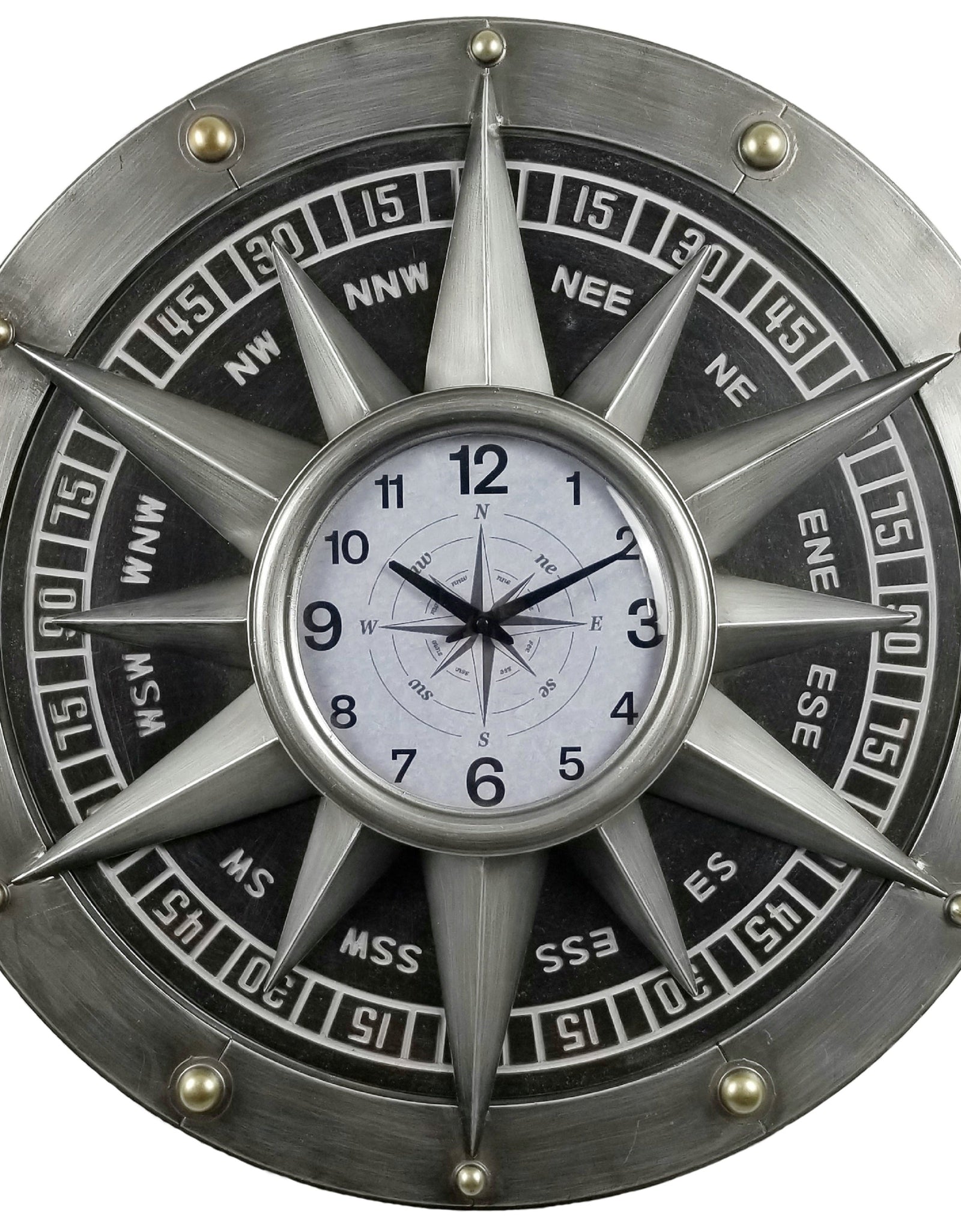 Wall clock - Compass Metal Wall Clock by Peterson Housewares & Artwares