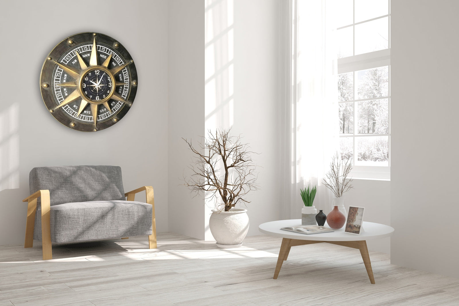 Wall clock - Compass Metal Wall Clock by Peterson Housewares & Artwares