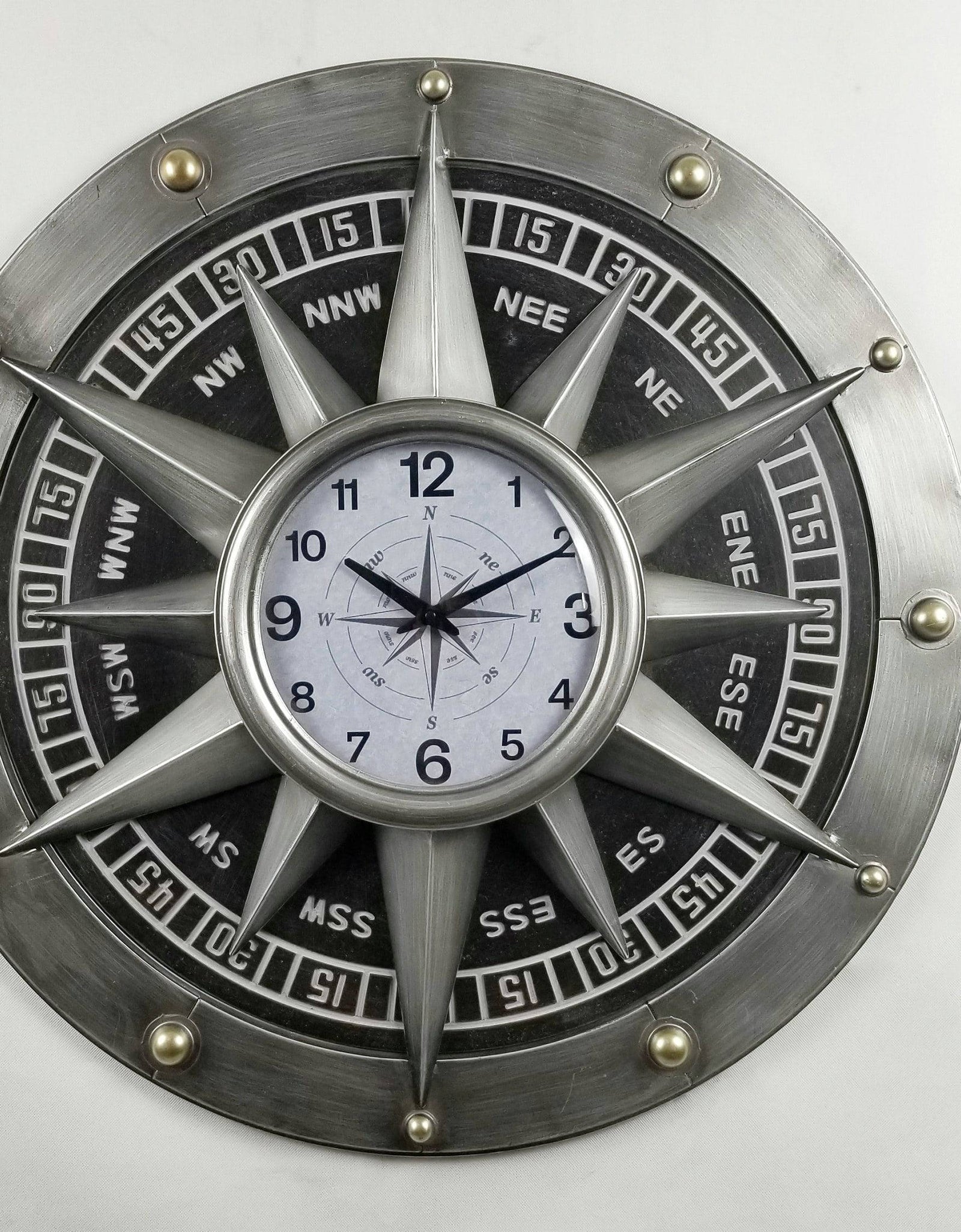 Wall clock - Compass Metal Wall Clock by Peterson Housewares & Artwares