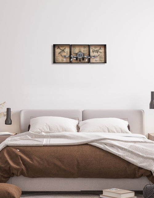 Load image into Gallery viewer, Metallic Vintage Airplane Wall Art with Clock, Set of 3 by Peterson Housewares &amp; Artwares
