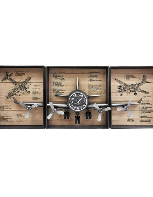 Load image into Gallery viewer, Metallic Vintage Airplane Wall Art with Clock, Set of 3 by Peterson Housewares &amp; Artwares
