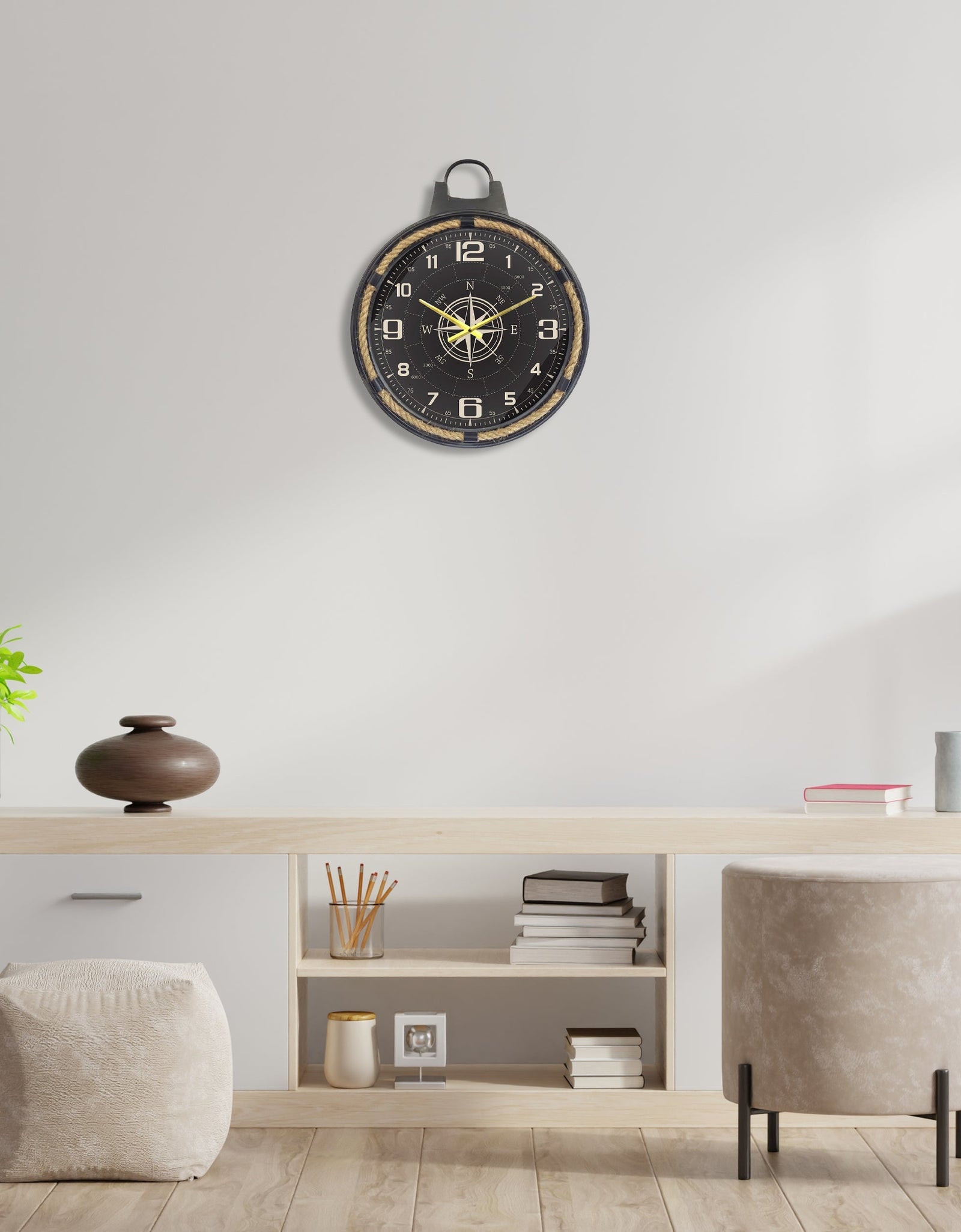Sisal Rope Style Metal Wall Clock by Peterson Housewares & Artwares