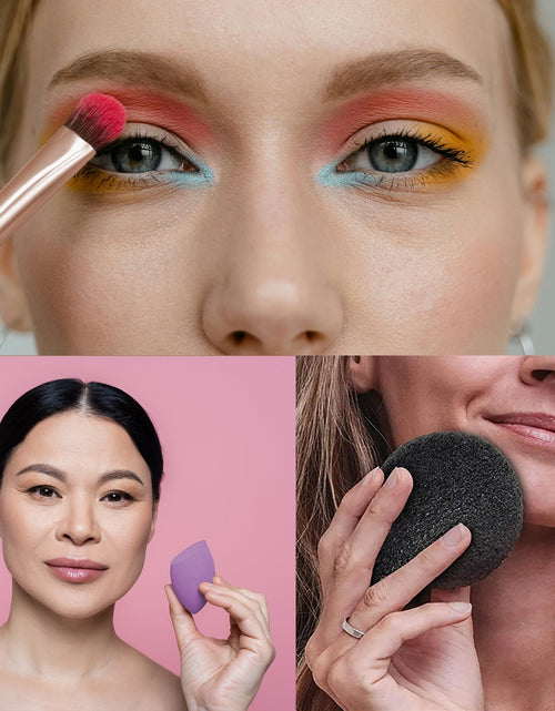 Load image into Gallery viewer, Beauty Essentials Bundle: Facial Makeup Blender Sponge + Natural Facial Konjac Sponge Duo Set(3 pack) + 5 Pcs Studio Makeup Brush Set (Black) by Pursonic
