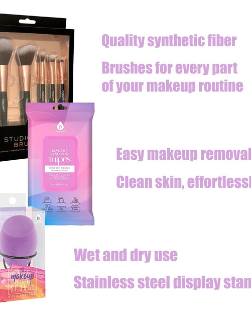 Load image into Gallery viewer, Makeup Essentials Bundle: Brushes, Wipes &amp; Blender Sponge by Pursonic
