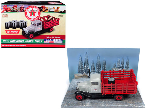 Load image into Gallery viewer, 1930 Chevrolet Stake Truck with Eight Oil Barrels and Oil Derricks Diorama "Texaco" 12th in the "U.S.A. Series" 1/43 Diecast Model by Auto World
