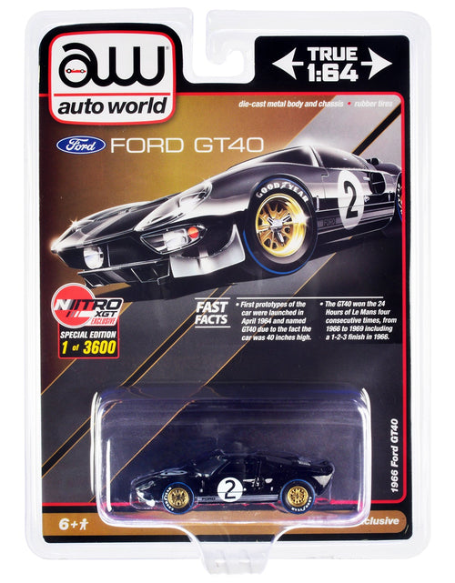 Load image into Gallery viewer, 1966 Ford GT40 RHD (Right Hand Drive) #2 Black with Silver Stripes Limited Edition to 3600 pieces Worldwide 1/64 Diecast Model Car by Auto World

