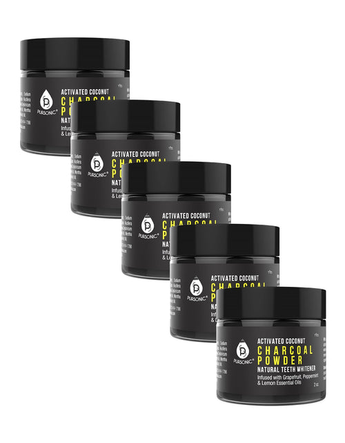 Load image into Gallery viewer, Pursonic Teeth Whitening Charcoal Powder Natural 5-Pack - Infused With Grapefruit, Peppermint &amp; Lemon Essential Oils - 2oz Each by Pursonic

