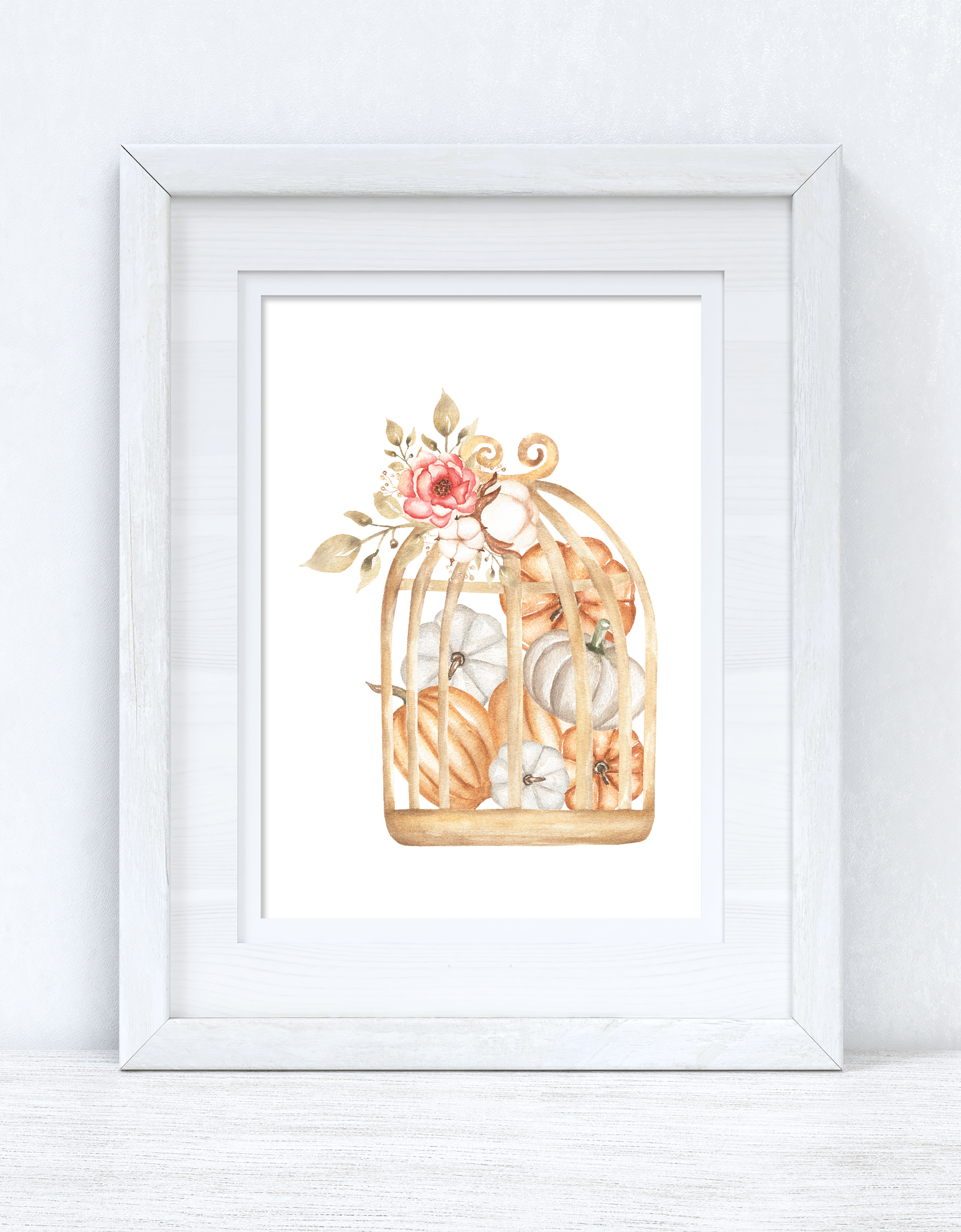 Caged Pumpkins Floral Autumn Seasonal Wall Home Decor Print by WinsterCreations™ Official Store
