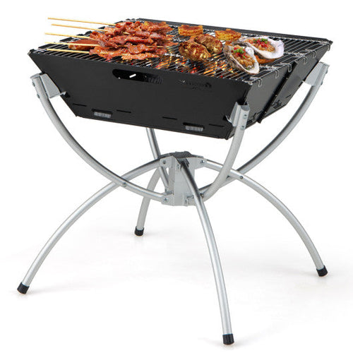Load image into Gallery viewer, 3-in-1 Camping Campfire Grill with Stainless Steel Grills Carrying Bag &amp; Gloves-Silver
