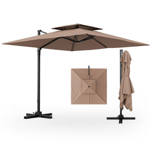 Load image into Gallery viewer, 9.5 Feet Cantilever Patio Umbrella with 360° Rotation and Double Top-Coffee
