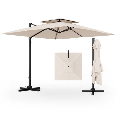 Load image into Gallery viewer, 9.5 Feet Cantilever Patio Umbrella with 360° Rotation and Double Top-Beige
