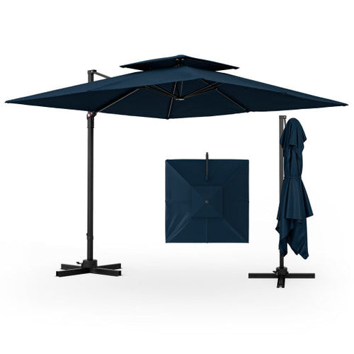Load image into Gallery viewer, 9.5 Feet Cantilever Patio Umbrella with 360° Rotation and Double Top-Navy
