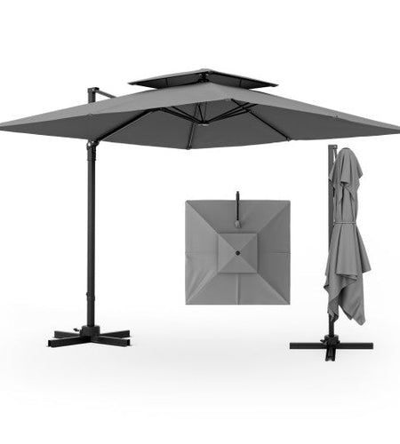 9.5 Feet Cantilever Patio Umbrella with 360° Rotation and Double Top-Gray