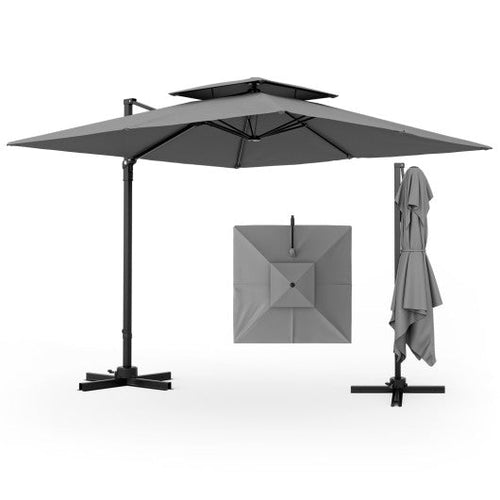 Load image into Gallery viewer, 9.5 Feet Cantilever Patio Umbrella with 360° Rotation and Double Top-Gray
