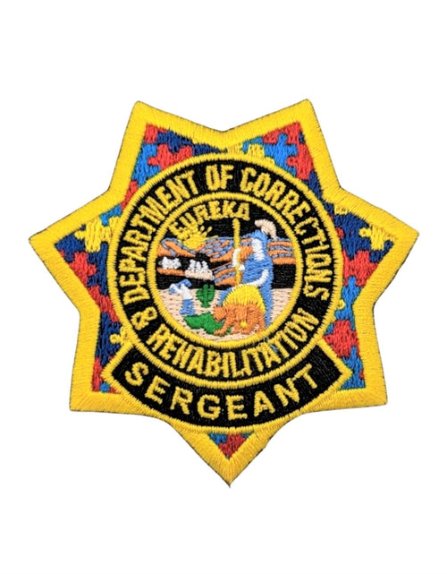 Load image into Gallery viewer, CDCR SERGEANT <br> Autism Awareness <br> Ribbon Badge Patch by Custom Pins &amp; Buckles
