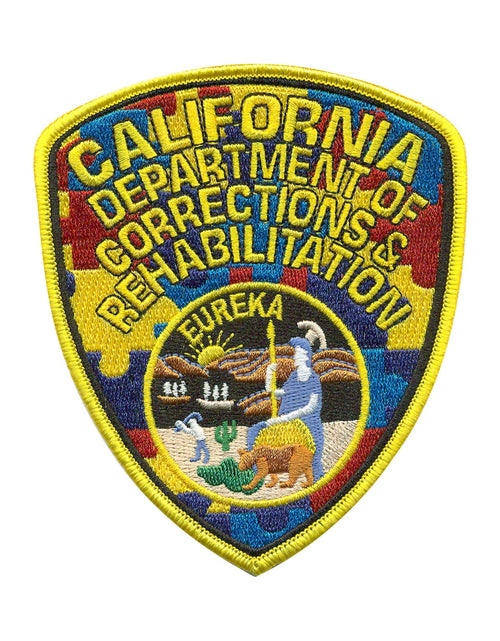 Load image into Gallery viewer, CDCR SHIELD <BR> Autism Awareness <br> Ribbon Arm Patch by Custom Pins &amp; Buckles
