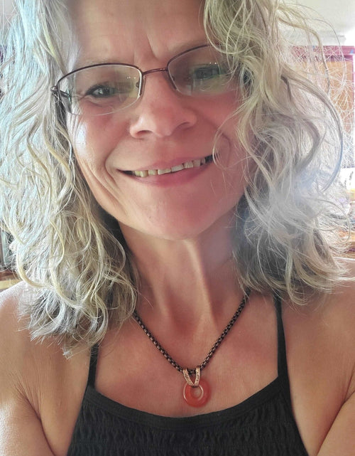 Load image into Gallery viewer, Carnelian Gemstone Donut Copper Chain Necklace by Alexa Martha Designs
