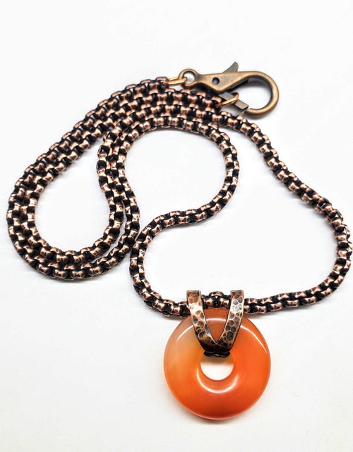 Load image into Gallery viewer, Carnelian Gemstone Donut Copper Chain Necklace by Alexa Martha Designs
