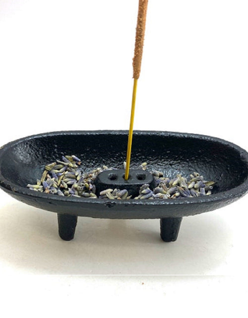 Load image into Gallery viewer, Black Cast Iron Incense Smudge Pot by OMSutra

