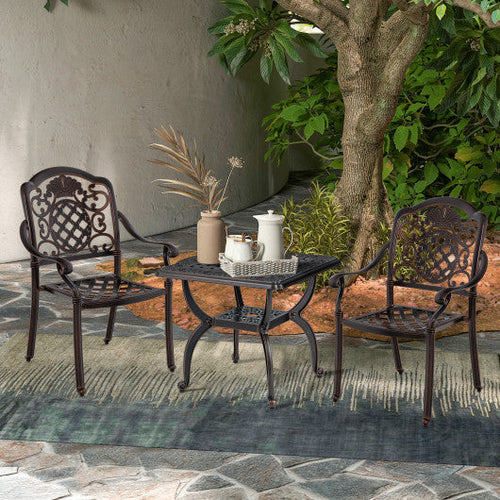 Load image into Gallery viewer, Cast Aluminum Outdoor Side Table with Storage Shelf for Garden Porch Balcony-Rustic Brown
