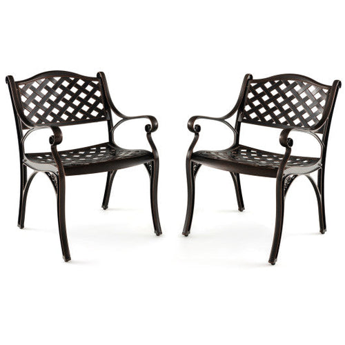 Load image into Gallery viewer, Cast Aluminum Patio Chairs Set of 2 Dining Chairs with Armrests Diamond Pattern-Bronze
