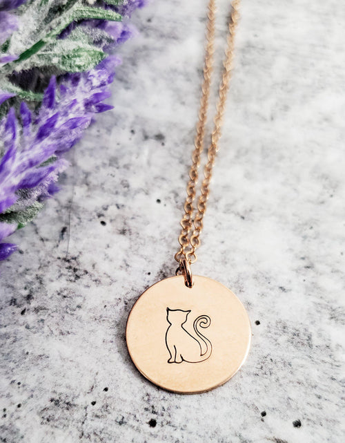 Load image into Gallery viewer, Cat Silhouette Disc Necklace by Salt and Sparkle
