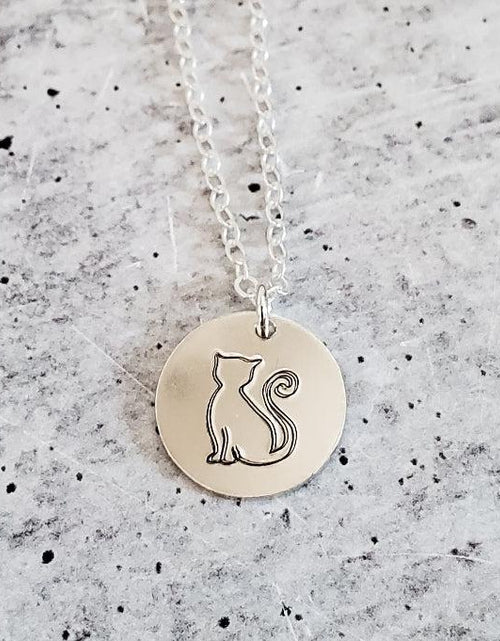 Load image into Gallery viewer, Cat Silhouette Disc Necklace by Salt and Sparkle
