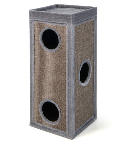 39 Inch Tall Cat Condo with Scratching Posts and 3 Hideaways and 4 Soft Plush Cushions-Gray