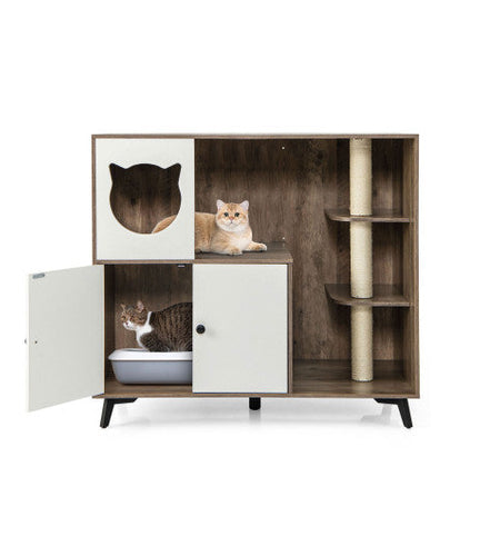 Cat Litter Box Enclosure with 3 Sisal Scratching Posts for Indoor Cats-Natural