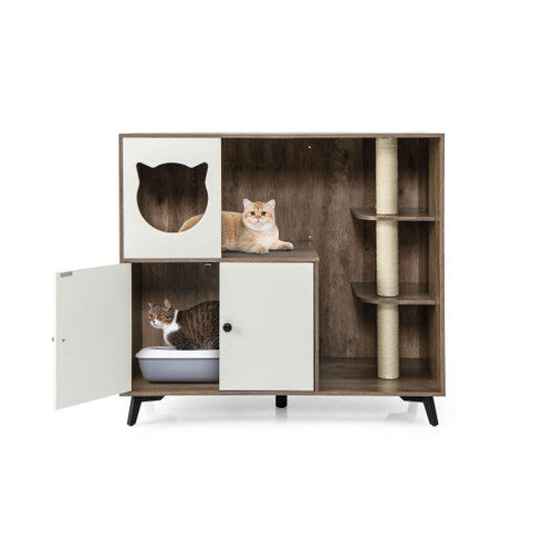 Load image into Gallery viewer, Cat Litter Box Enclosure with 3 Sisal Scratching Posts for Indoor Cats-Natural
