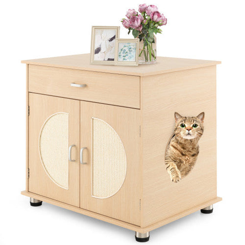 Load image into Gallery viewer, Cat Litter Box Enclosure with Sisal Scratching Doors and Storage-Natural
