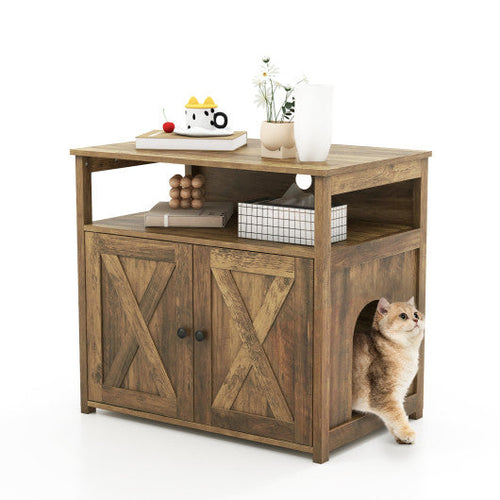 Load image into Gallery viewer, Cat Litter Box Enclosure with Double Barn Doors  Divider  Side Entry and Storage Shelf

