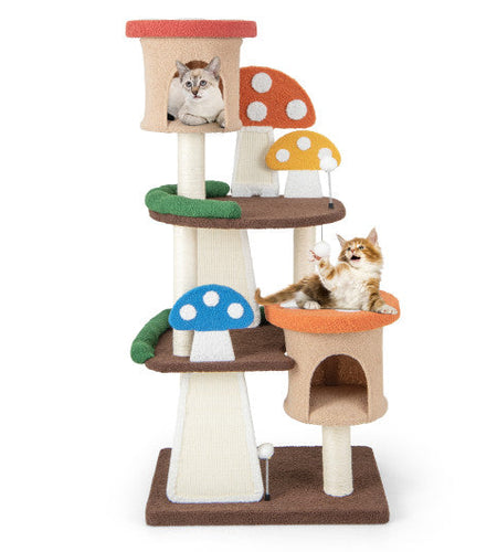 4-In-1 Cat Tree with 2 Condos and Platforms for Indoors-Multicolor