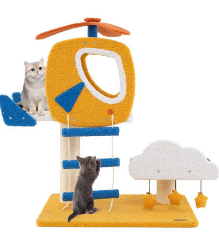 Indoor Small Aviation-themed Cat Tree Cat Tower with Helicopter Top Perch-Yellow