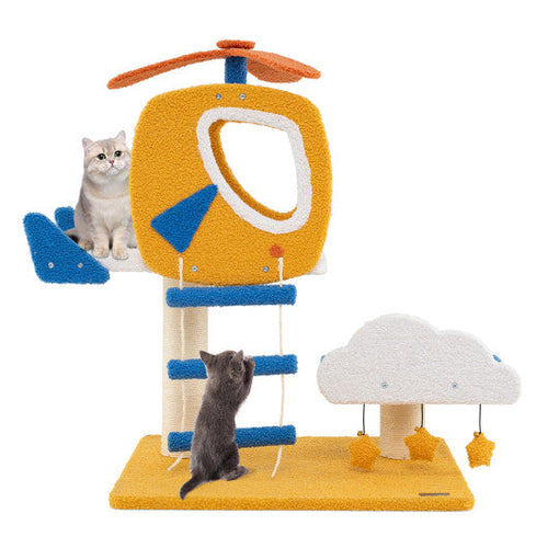 Load image into Gallery viewer, Indoor Small Aviation-themed Cat Tree Cat Tower with Helicopter Top Perch-Yellow
